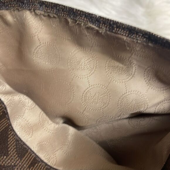 Michael Kors Monogram brown coated canvas tan leather trim small crossbo… - Picture 12 of 15